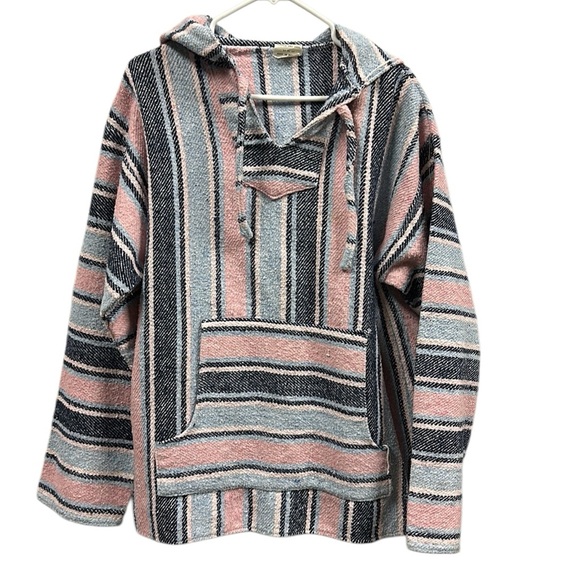 Molina Pink Blue Striped Hoodie Poncho Pullover Sweatshirt Jacket Womens XL - Picture 4 of 8